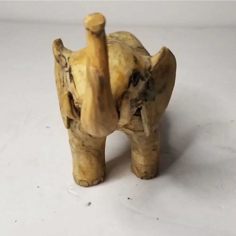 VTG Crushed oyster Handmade Elephant Figurine Statue Marbleized trunk raised